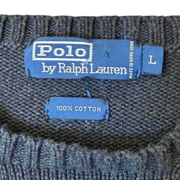 VTG 80s/90s Polo Ralph Lauren Cotton Crewneck Sweater Navy Blue Hong Kong Largea - Picture 4 of 11
